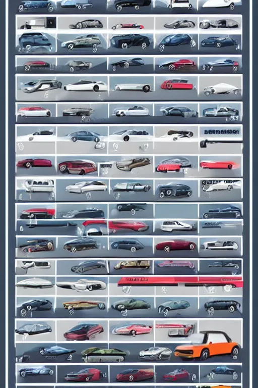 Image similar to infographic showing many types of different cars