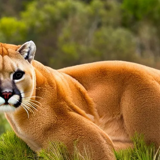 Prompt: still of an orange mountain lion in the style of Winnie the Pooh
