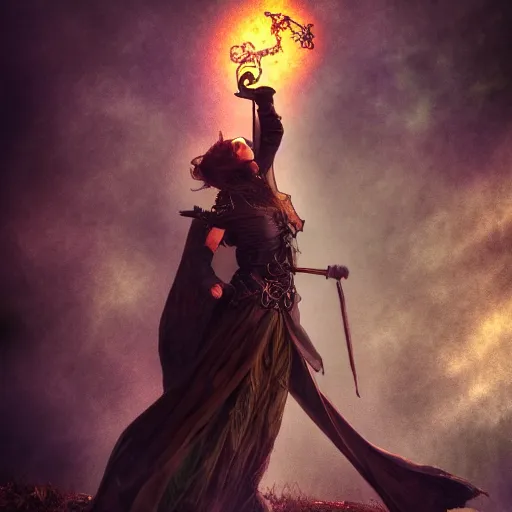 Image similar to mage casting dark magic ,Grim fantasy, D&D, HDR, natural light, shoulder level shot, dynamic pose, award winning photograph, Mucha style, 8k,