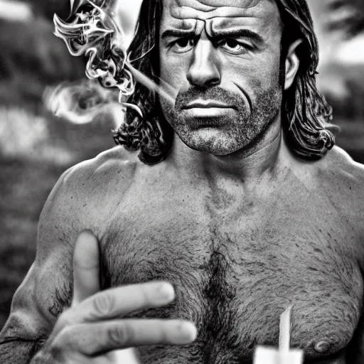 Image similar to joe rogan photography of lord and savior jesus christ, serious weed smoking.