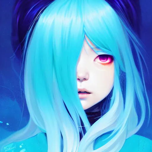 Prompt: blue slime swirling around rimuru tempest crying, enveloped in ghosts, sky blue straight hair, bangs, with amber eyes, black jacket, high collar, ultra fine detaile, dark theme, digital painting, psychedelic, cinematic, wlop, pixiv, ilya kuvshinov, ross tran