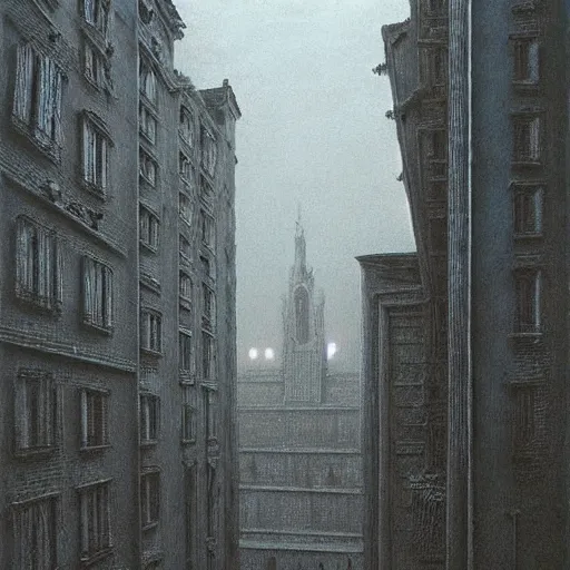 Image similar to city, art by zdzisław beksinski, surrealism, gothic, romanticism, symbolosm, baroque, expressionism, formalism
