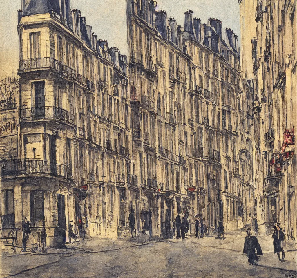 Image similar to color serigraphy of paris streets, by henri riviere