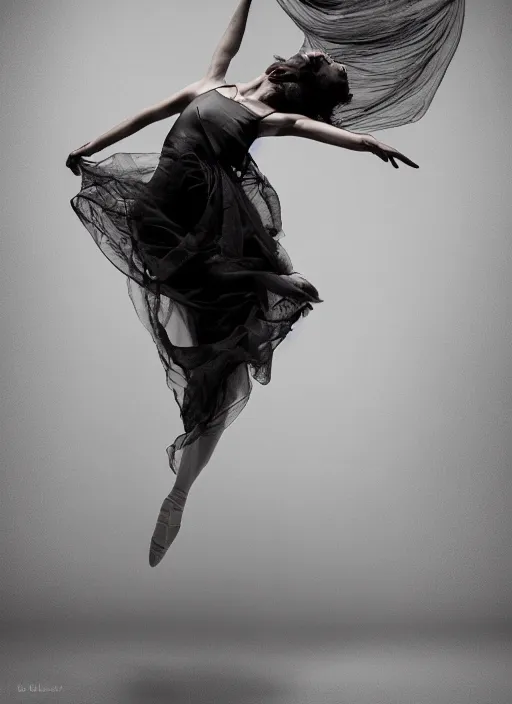 Prompt: a photorealistic dramatic hyperrealistic render photography of a glamorous beautiful female dancer by ken brower and deborah ory of nyc dance project, lois greenfield, flowing cloth and smoke, beautiful dynamic dramatic dark moody lighting, beautiful intricate face, volumetric, shadows, artgerm, alphonse mucha, cinematic atmosphere, octane render, 8 k