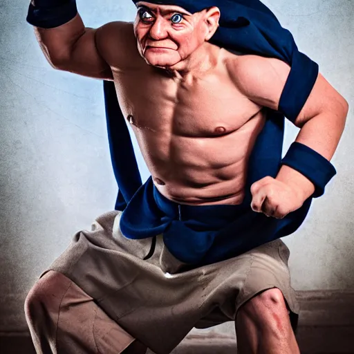 Image similar to photo of popeye the sailor man, photography, fullbody, dynamic lighting, beautiful face