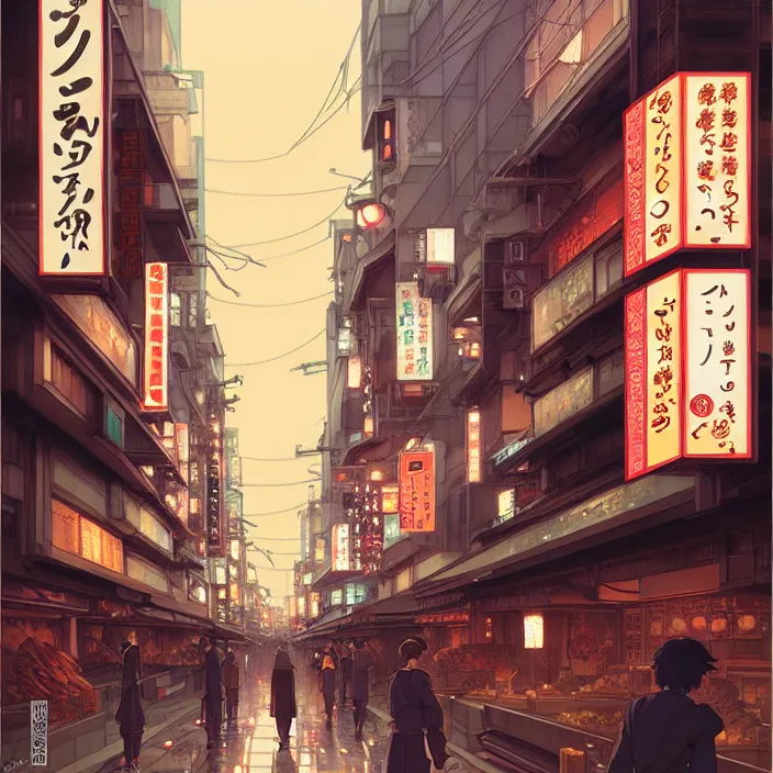 Image similar to empty tokyo at night, spring, in the style of studio ghibli, j. c. leyendecker, greg rutkowski, artem