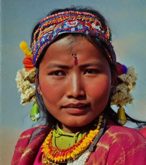 Image similar to vintage_portrait_photo_of_a_beautiful_nepalese_maiden in the himalayan mountains