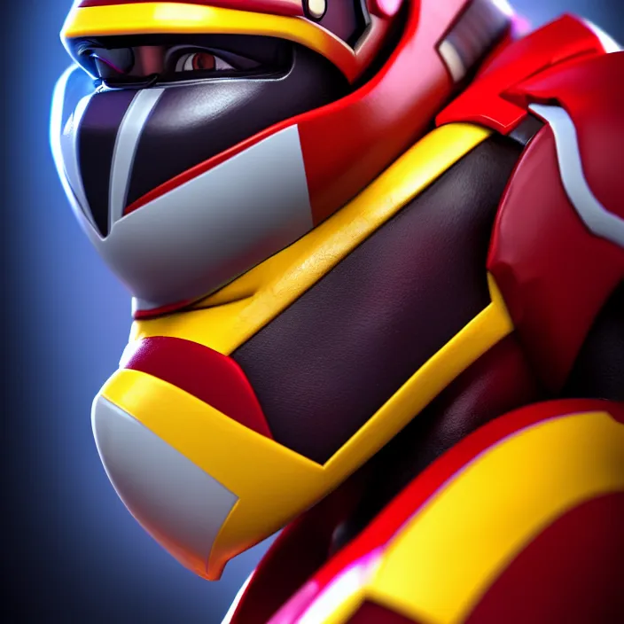 Image similar to cinematic bust portrait, captin falcon from f - zero, head and chest only, thawan duchanee, masterpiece, cinematic composition, dramatic pose, beautiful lighting, sharp, details, hyper - detailed, hd, 4 k