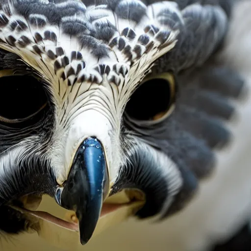 Prompt: close up of a face of a harpy eagle