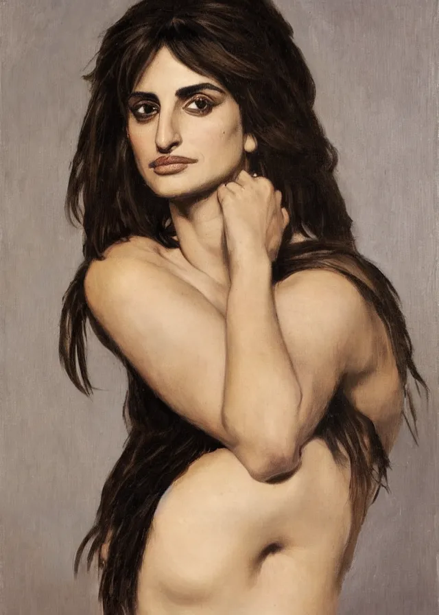 Image similar to portrait of penelope cruz, artwork by caravaggio