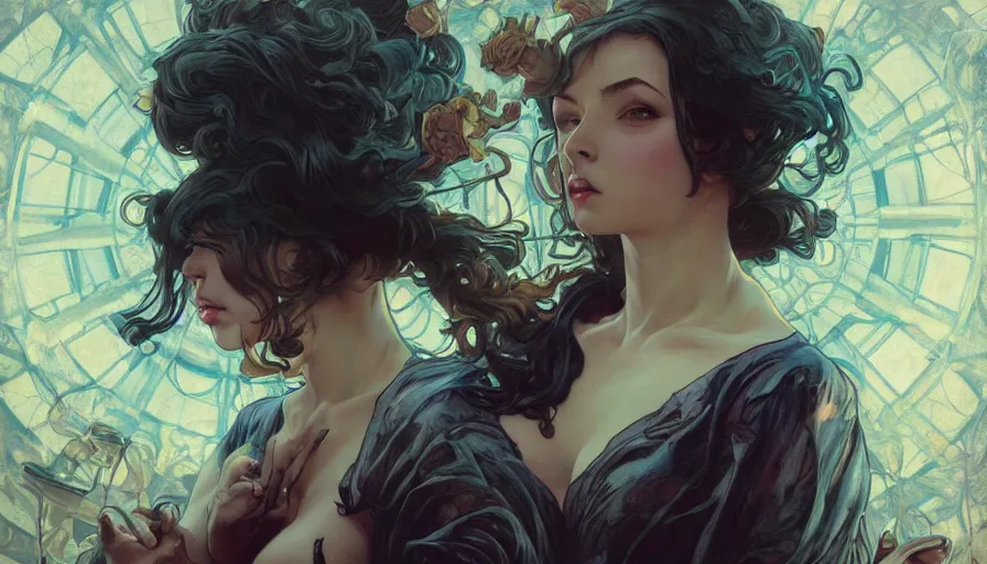 Image similar to masterpiece, pinup, mcfarlane, fibonacci, sweat drops, insane, horror, intricate, highly detailed, digital painting, artstation, concept art, smooth, sharp focus, illustration, Unreal Engine 5, 8K, art by artgerm and greg rutkowski and alphonse mucha, anime