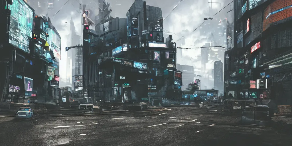 Image similar to outskirts of london, cyberpunk