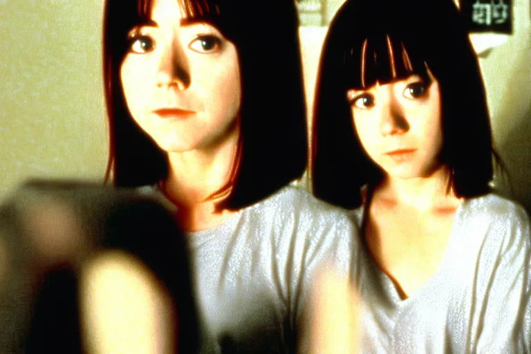 Prompt: cute young alyson hannigan with short hairs in japanese horror movie