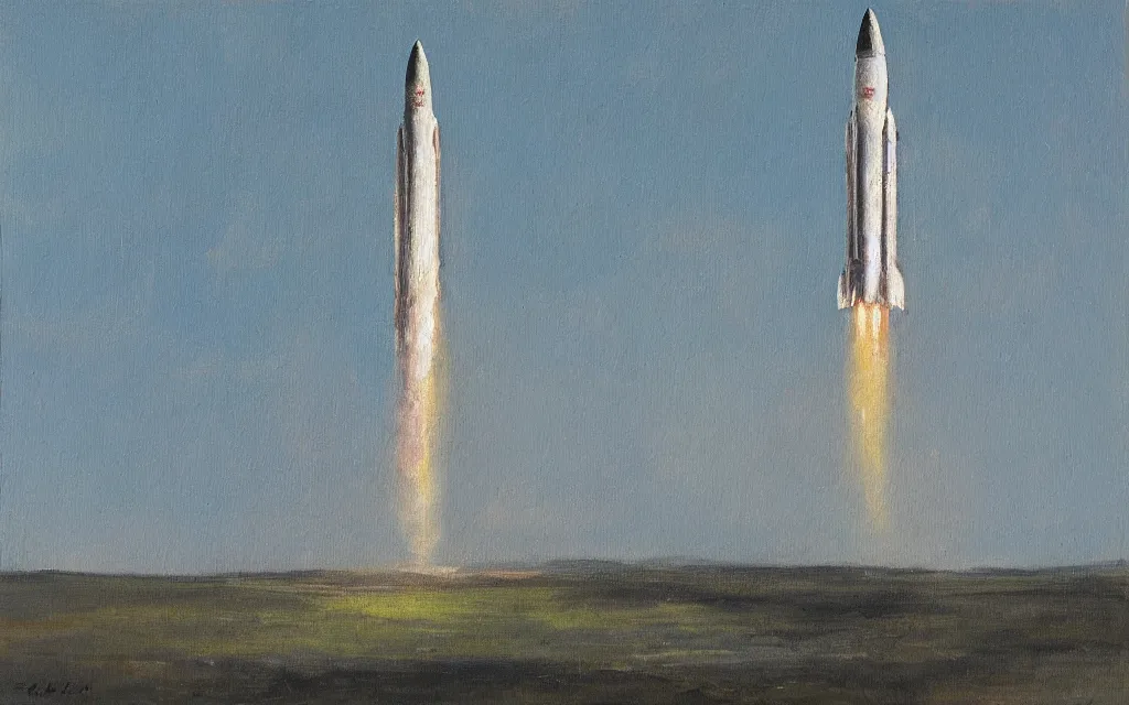 Image similar to a painting of a rocket, oil on canvas, by edelfelt