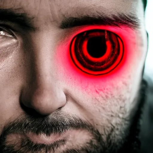 Image similar to a man with red glowing eyes