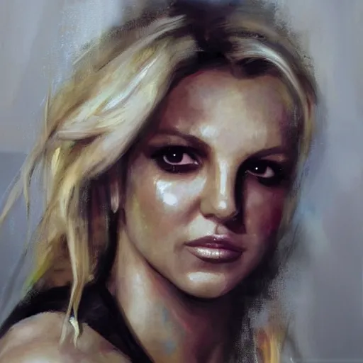 Image similar to face protrait of britney spears, realistic, ultrahd, jeremy mann painting