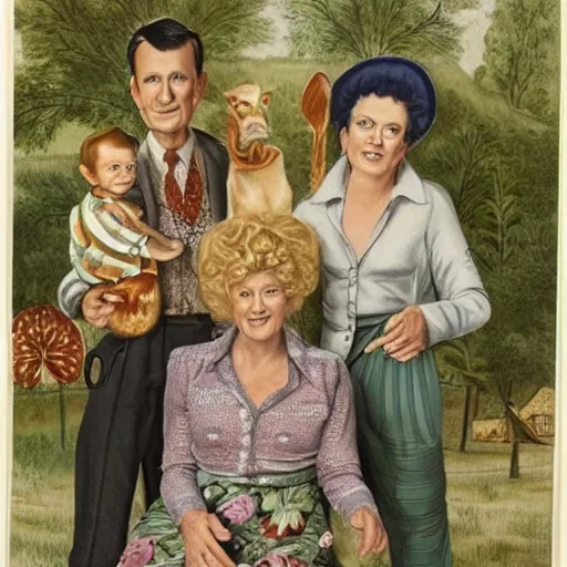 Prompt: family picture of the clampetts from the beverley hillbillies, maria sibylla merian