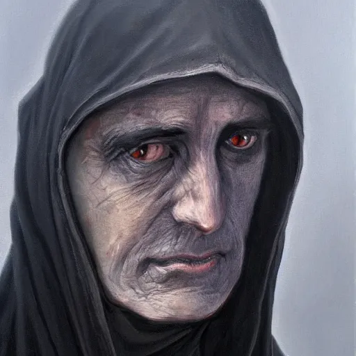 Image similar to a portrait of Nazgul from LOTR, long dark shadowy robes covering face, oil painting, high detail