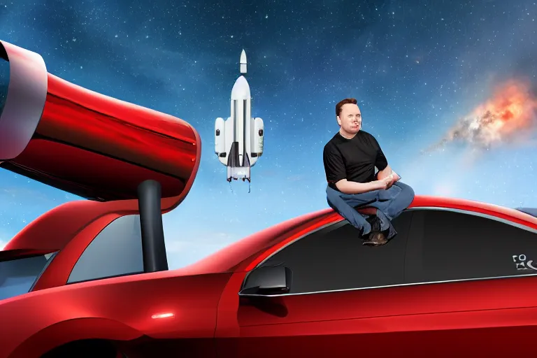 Image similar to Elon Musk riding on top of a rocket, digital art, highly detailed