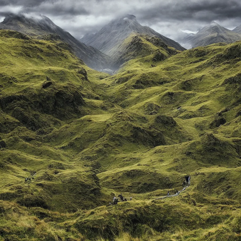 Image similar to Lord of the rings landscape in newzealand high quality