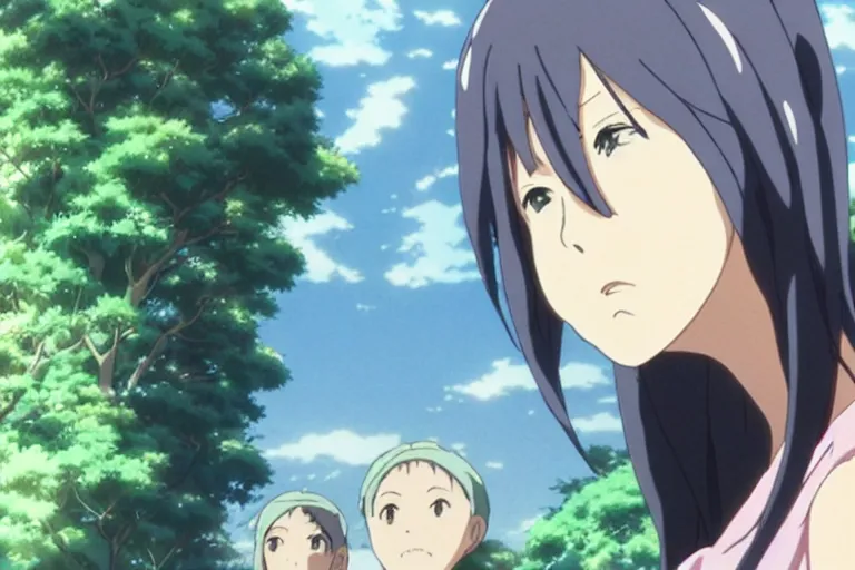 Image similar to anime women looking disgusted at the viewer, by makoto shinkai, studio ghibli