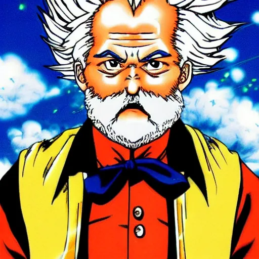 Image similar to Karl marx portrayed as a super sayan in Dragon Ball Z