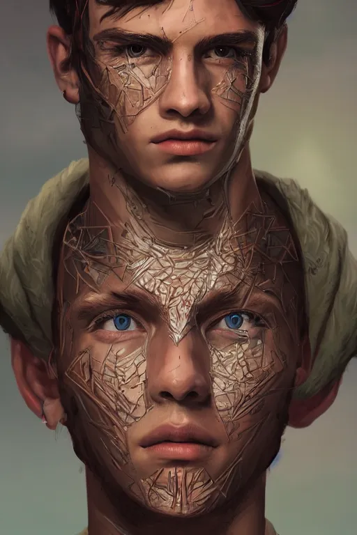 Prompt: portrait of beautiful young man, warhammer, a lot of scars, readhead, the future ages, highly detailed, artstation, illustration, art by tristan eaton, 8 k quality