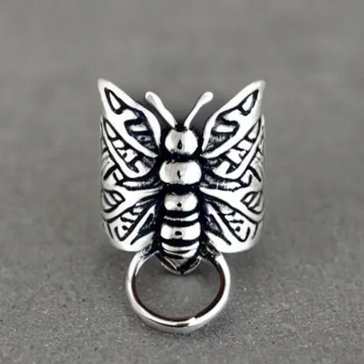 Prompt: bee pattern silver ring, realistic, clean