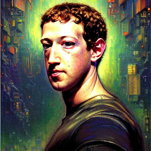 Prompt: portrait of a mark zuckerberg. shadowrun furaffiniy cyberpunk fantasy highly detailed painting by gaston bussiere craig mullins jc leyendecker gustav klimt artgerm greg rutkowski john berkey, bergey, craig mullins, ruan jia, raymond swanland, jeremy mann, tom lovell, alex malveda