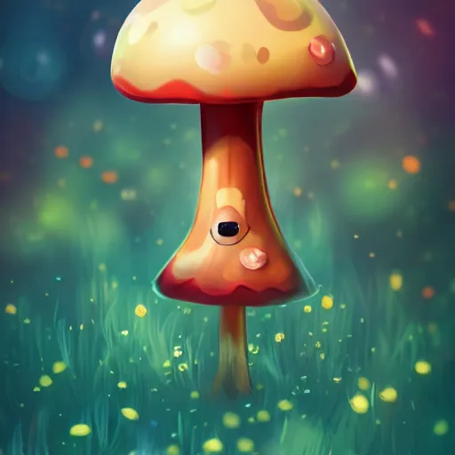 Image similar to stylised mushroom, adorable mushroom with facial features, style of Disney cute chibi mushroom pose, micro lens, fluffy, epic sweet, pose, enlightment, illumination, epic digital art, HD Quality, Artstation, UHD 4K image