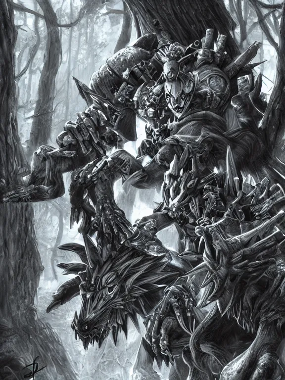 Image similar to kingdom hearts beast in the woods, highly detailed, digital art, sharp focus, trending on art station, warhammer 4 0 k fantasy,