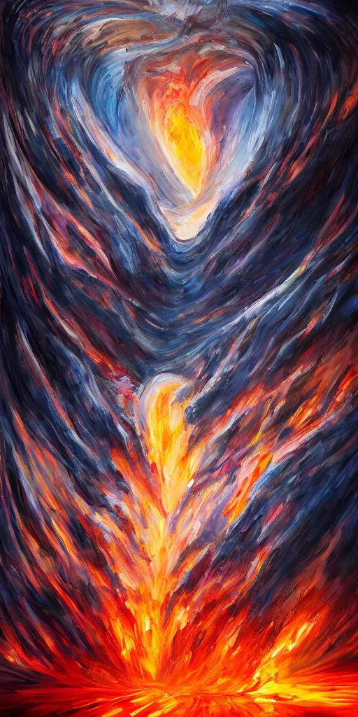 Image similar to an abstract oil painting of Balrog of Moria; swirling sheets of light and fire; hyper-detailed; an extraordinary masterpiece!!!; flawless; trending on artstation