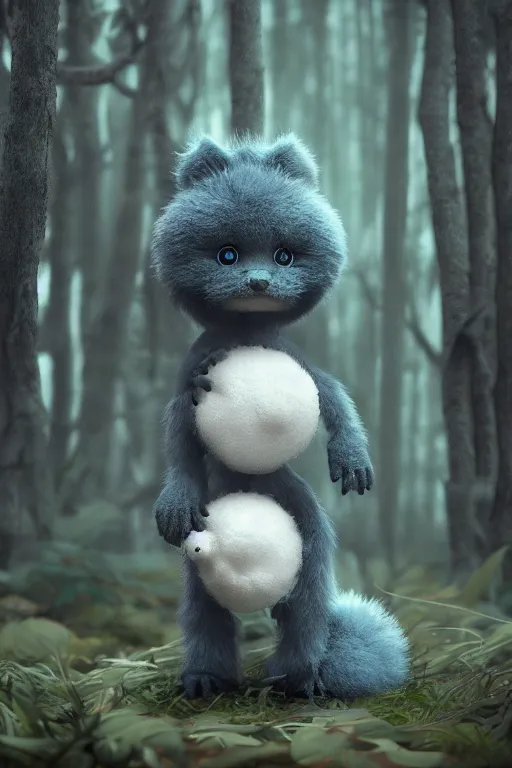 Image similar to A little furry cute monster in a misty forest, octane render, render, blender, ZBrush, 4k, 8k