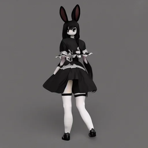 Image similar to cute fumo plush bunny girl, floppy ears, gothic maiden, furry anime, vray