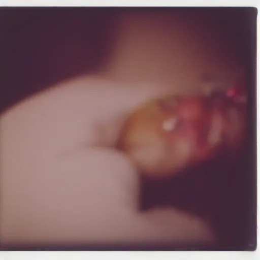 Prompt: soft polaroid photo of man that just woke up and lying in his bed, cinestill 800t, wide angle lens