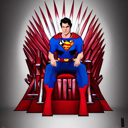 Image similar to superman sitting on the iron throne. artstation