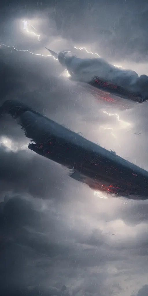 Image similar to screenshot from a renaissance airship cyberpunk cinematic masterpiece, hurricane tornado mist hail debris flying lightning, fps, cinematography, photo, photography, 4 k, by greg rutkowski, roger deakins