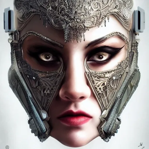 Image similar to Very very very very highly detailed epic photo of face with venetian mask, intricate, dystopian, sci-fi, extremely detailed, digital painting, artstation, concept art, smooth, sharp focus, illustration, intimidating lighting, incredible art by Artgerm