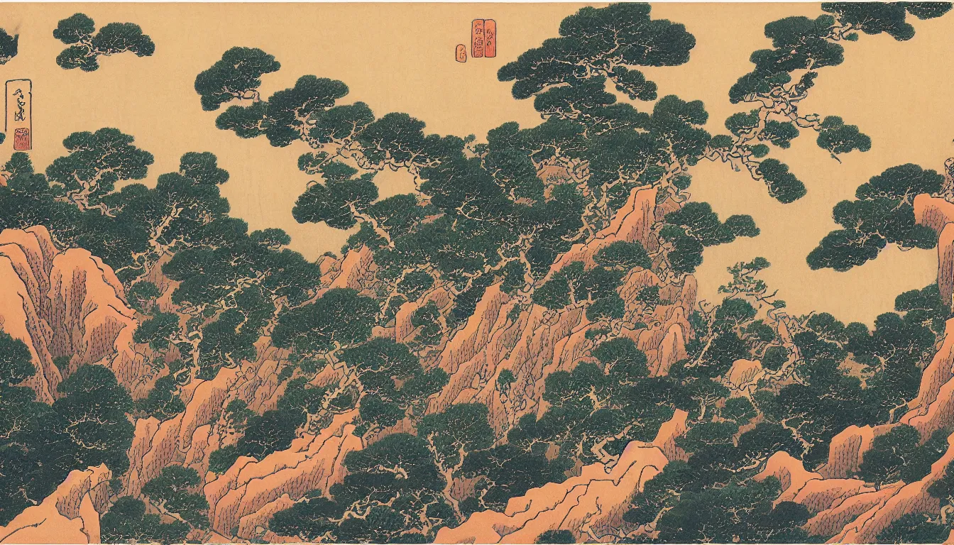 Image similar to the grand canyon by hokusai