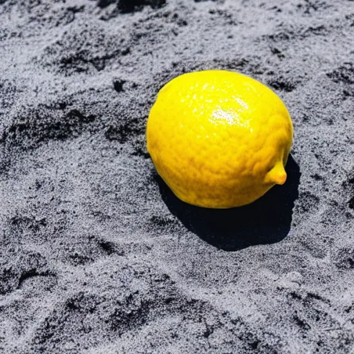 Prompt: a photo of a lemon lying on the beach with glasses on