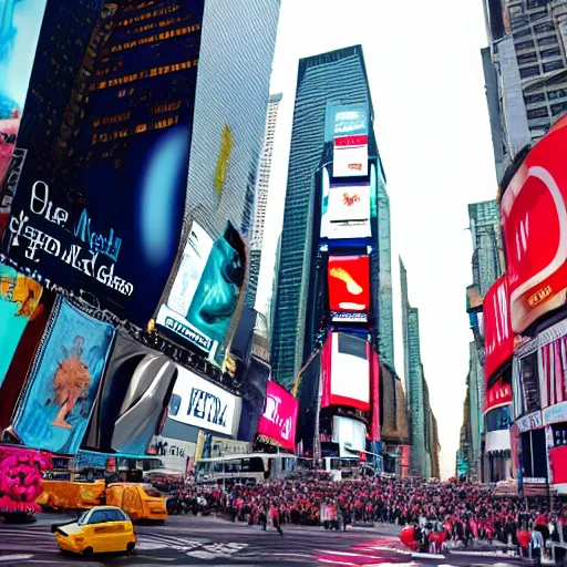 Prompt: a whale floating in the middle of new york times square