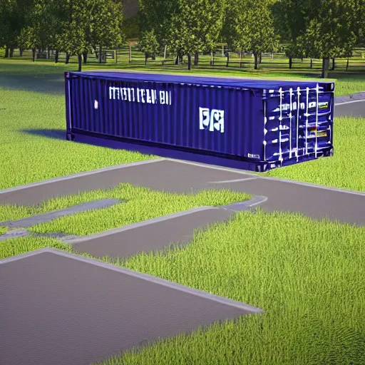 Prompt: a scifi container with power cables coming out of it, in the middle of a large park with paths and families around it, in style of Isaac Zuren, 4k