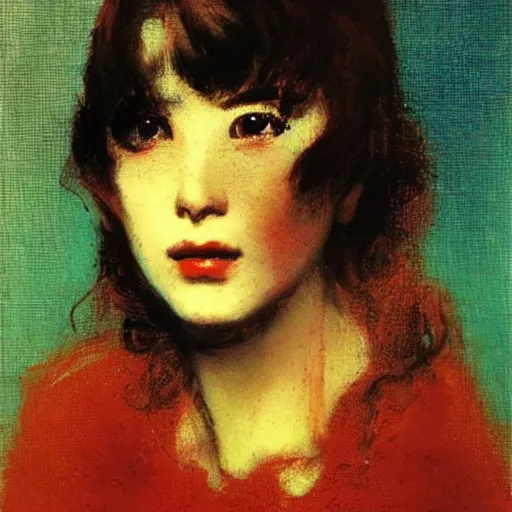 Prompt: a good fashion model studio backlit portrait of sombre anime girl, painting by gaston bussiere, andy warhol