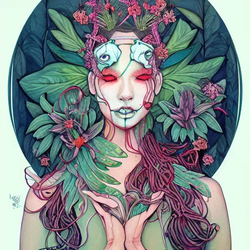 Image similar to goddess of plant medicine art by james jean and art by loish highly detailed painting trending on arstation vivid colors earth spirit