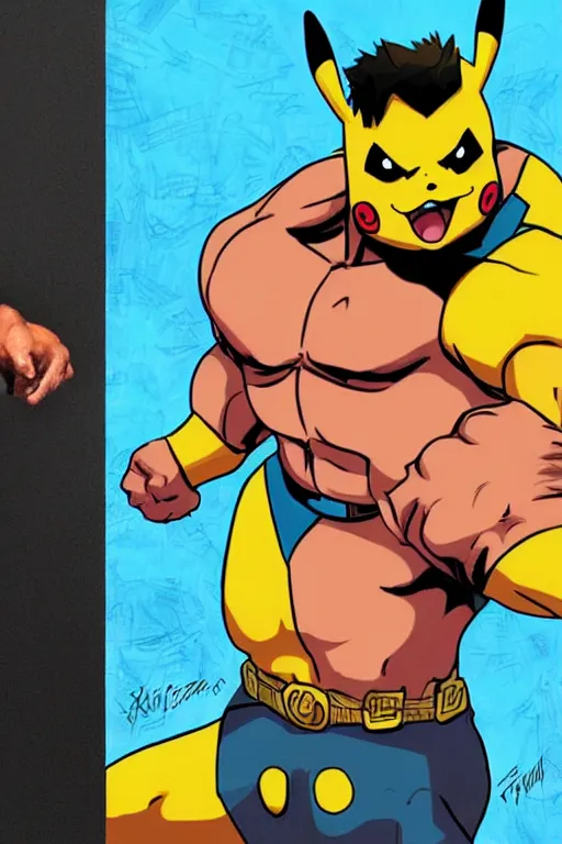 Image similar to Breathtaking comic book style of Pikachu and Dwayne Johnson fusion, high quality, 8k, very detailed