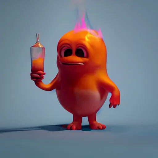 Image similar to single lava lamp, gelatinous cute creature inside, happy, playful, globules, 8 k, octane render by pixar