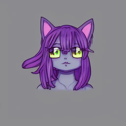 Image similar to Twitter profile picture of an illustrated catgirl with purple hair in a cute style