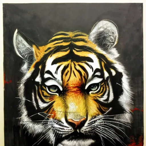 Image similar to tiger in the cityby dave mckean and yoji shinkawa, oil on canvas