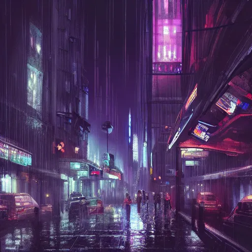 Prompt: the city of neo - paris in 2 0 9 9. concept art, artstation, cityscape, night time, raining, vibrant colors, cyberpunk, french architecture