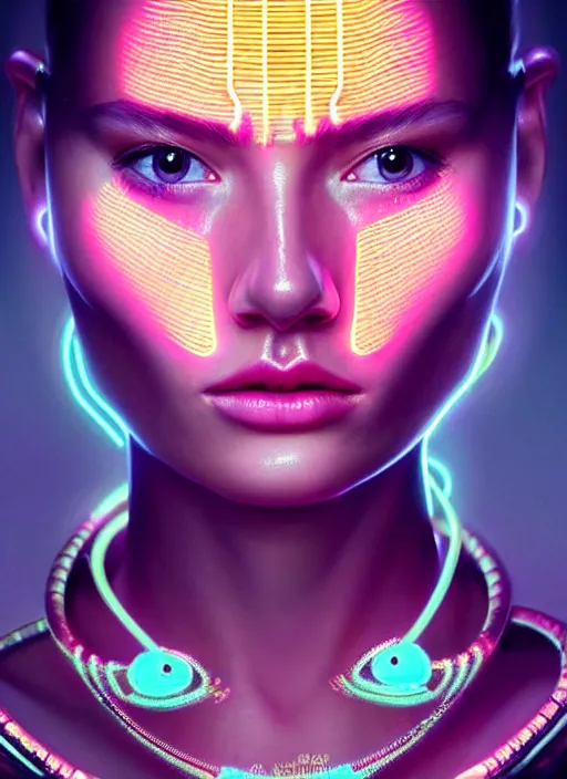 Image similar to a highly detailed long shot photo of very intricate female face portrait, futurism, rococo cyber neon lighting, detailed futuristic fibonacci jewelry, profile posing, hyper photorealistic, crispy quality, digital photography, trending in pinterest, cinematic, 4 k ultra hd, art by pascal blanche, art by greg rutkowski, art by artgerm,